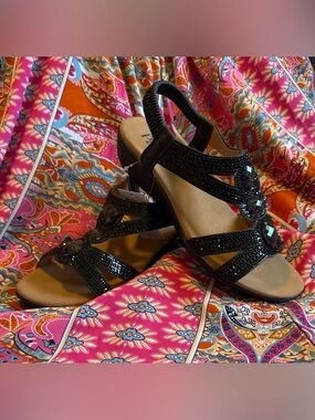 ✨ Pavers Black Embellished Slingback Comfort Sandals US 9 UK 7 EU 40 NWT